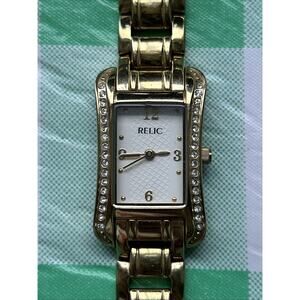 Relic Rhinestone Bezel Gold Tone Women’s Quartz Watch